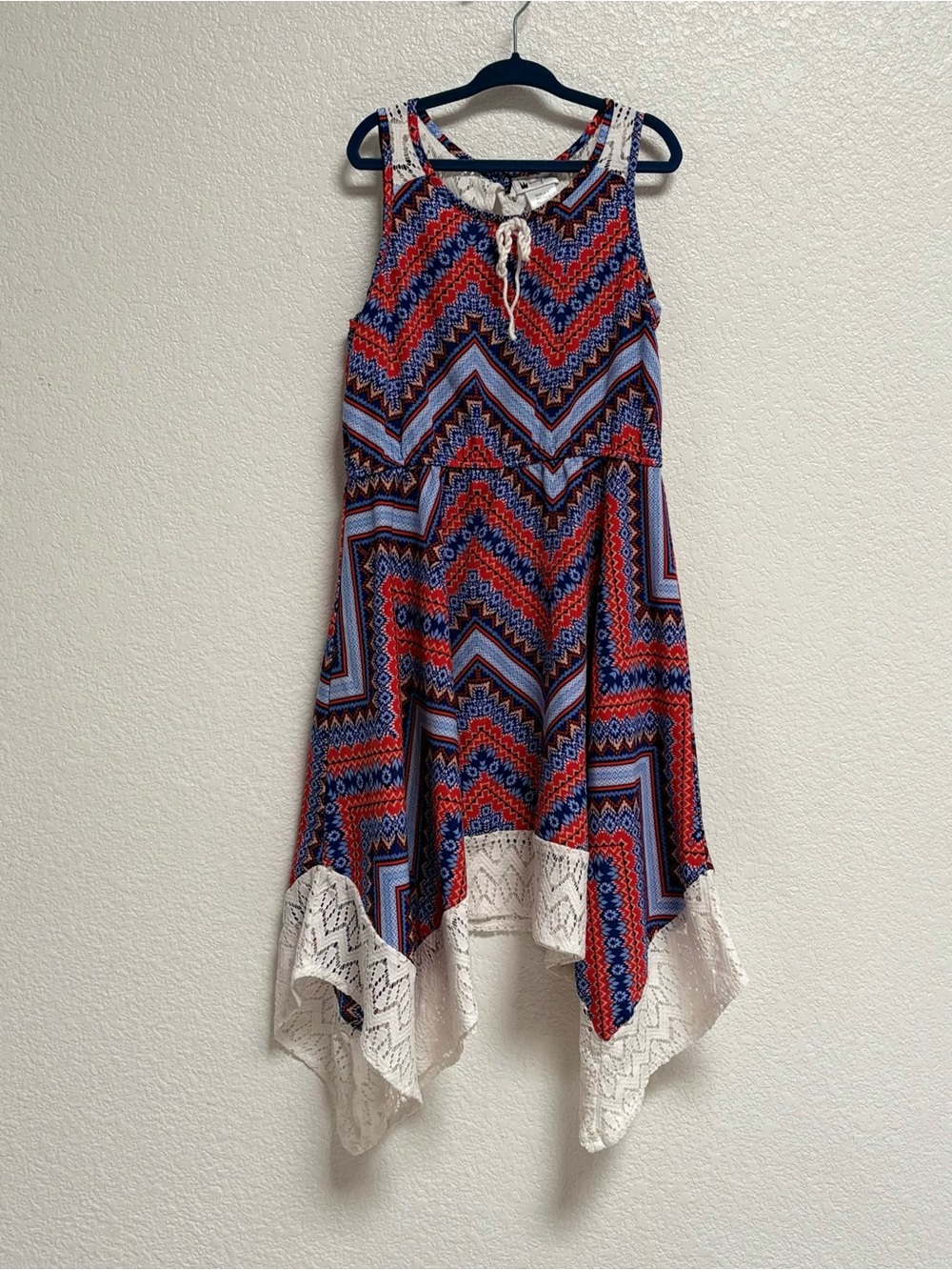 emily west Girls Lace Chevron Tank Dress in Blue, Red, White